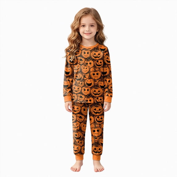 CAUYDY Kids Halloween Pumpkin Pajamas For Girls Boys Cute Ghost Print Pjs for Boy Jammies Little Kids Graphic Sleepwear Clothes Sets