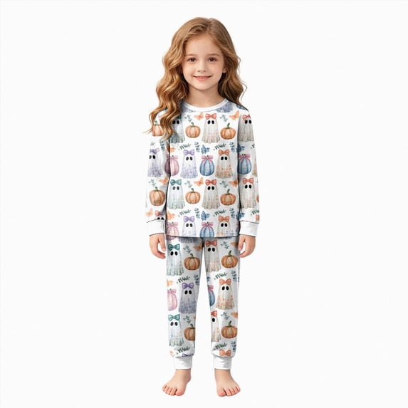 CAUYDY Kids Halloween Pumpkin Pajamas For Girls Boys Cute Ghost Print Pjs for Boy Jammies Little Kids Graphic Sleepwear Clothes Sets