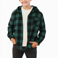 thumbnail image 1 of CAUYDY Kids Hooded Plaid Flannel Shirt Jacket, Long Sleeve Button Down Buffalo Check Shacket with Chest Pocket(L101-Green,4-5 Y), 1 of 6
