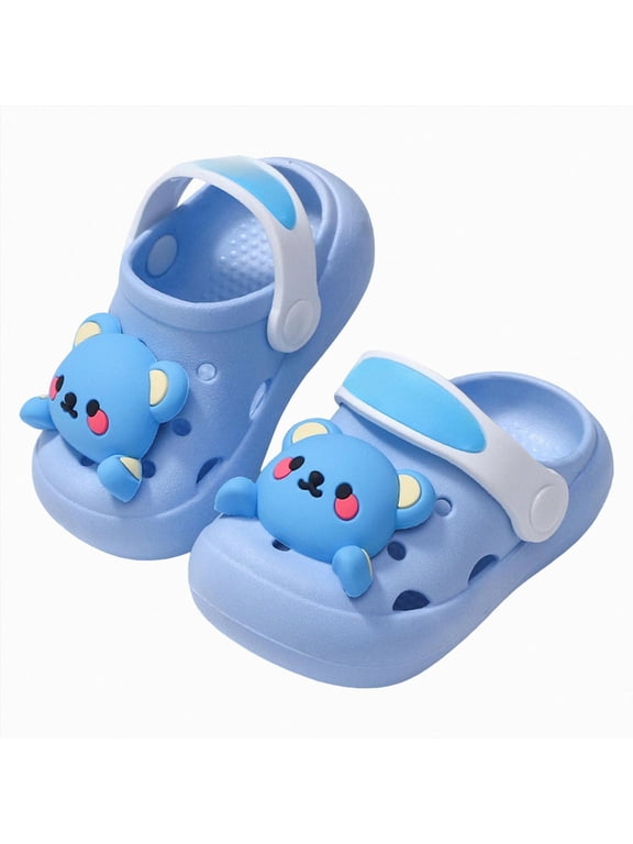 Kids Indoor Outdoor Cartoon Clog Slides, EVA Lightweight Bear Decor Convertible Back Strap Sandals(L101-Light Blue,10)