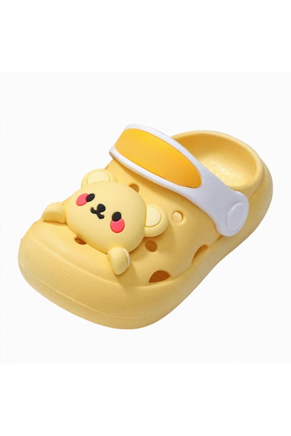Kids Indoor Outdoor Cartoon Clog Slides, EVA Lightweight Bear Decor Convertible Back Strap Sandals(L101-Yellow,5)