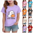 thumbnail image 1 of CAUYDY Kids T-Shirts Halloween Cartoon Ghost Printed Short Sleeve Tops for Girls Casual Fall Shirts Purple Sizes 7-8 Years, 1 of 6