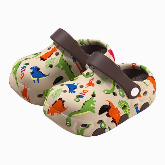 CAUYDY Kids Toddler Clogs Boys Girls Dinosaur Slip on Slides Sandals Summer Beach Pool Outdoor Water Shoes Shower Slippers Garden Clogs(L101-Khaki,1.5)