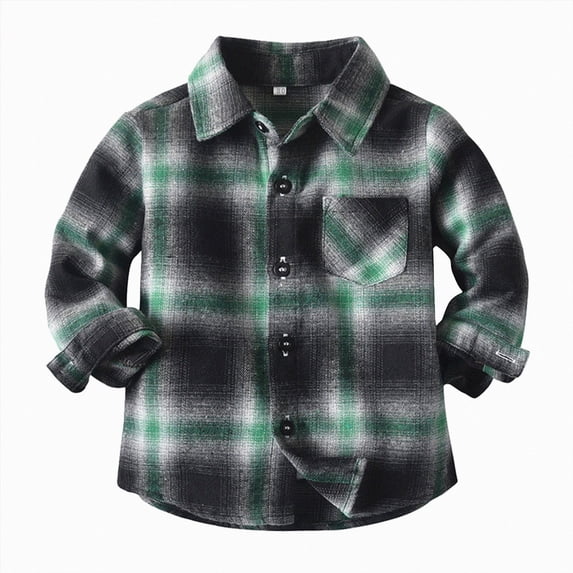 CAUYDY Kids Toddler Flannel Shirt Jacket Plaid Long Sleeve Lapel Button Down Shacket Baby Boy First Birthday Shirt Long Sleeve(L101-Green,12-18 M)