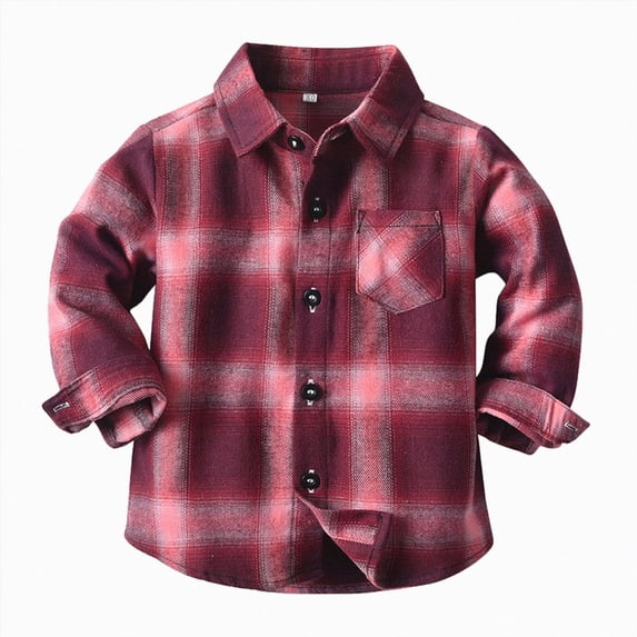 CAUYDY Kids Toddler Flannel Shirt Jacket Plaid Long Sleeve Lapel Button Down Shacket Baby Boy First Birthday Shirt Long Sleeve(L101-Pink,6-7 Y)