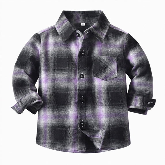 CAUYDY Kids Toddler Flannel Shirt Jacket Plaid Long Sleeve Lapel Button Down Shacket Baby Boy First Birthday Shirt Long Sleeve(L101-Purple,3-4 Y)