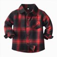 thumbnail image 1 of CAUYDY Kids Toddler Flannel Shirt Jacket Plaid Long Sleeve Lapel Button Down Shacket Baby Boy First Birthday Shirt Long Sleeve(L101-Red,12-18 M), 1 of 7