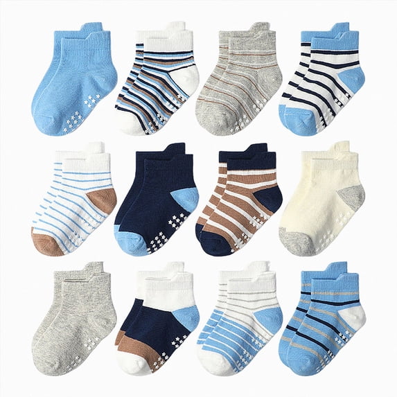 CAUYDY Little Kid Boys 12PC Socks Set 3T 4T 5T Toddler Baby Cute Cartoon Print Ankle Socks Non-Slip Fall Winter Sizes 3-5 Years