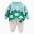 thumbnail image 1 of CAUYDY Little Kids Birthday Outfits for Boy 2T 3T 4T 5T Toddler Long Sleeved Sweatshirt Elastic Pants 2PCS Set 3 6 9 12 Months Baby Fall Winter Clothing Green for Sizes 3-4 Years, 1 of 9