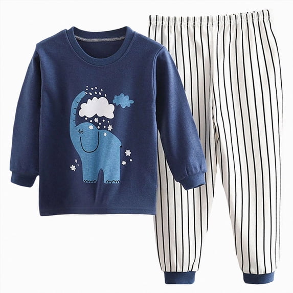 CAUYDY Little Kids Boys Pajamas Baby Outfits 2T 3T 4T 5T 24Months Fall Winter Long Sleeve Shirt and Pants 2Pcs Set Child Sleepers Toddler Clothing for Boy Sizes 2-3 Years,Dark Blue