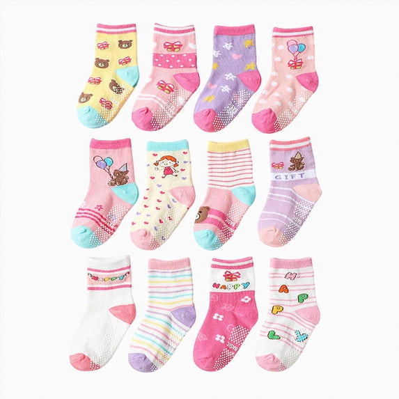 CAUYDY Little Kids Girls Cute Socks 12PC Set 3T 4T 5T Toddler Spring Summer Fall Winter Grip Crew Socks Sizes 3-5 Years