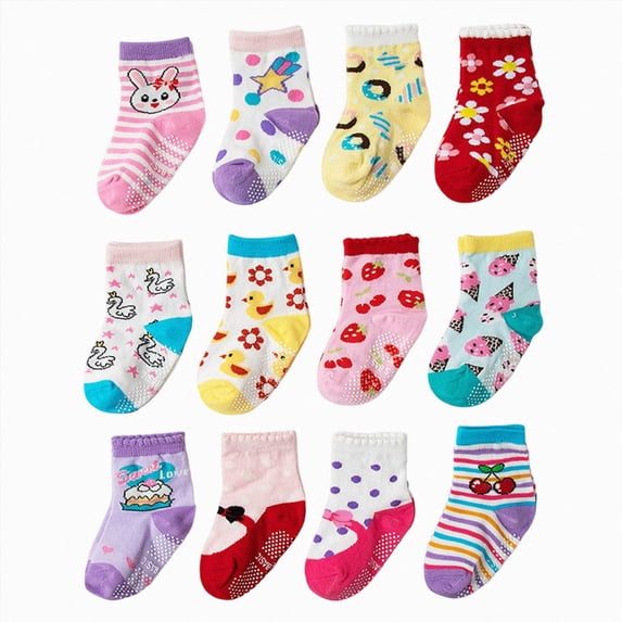 CAUYDY Little Kids Girls Cute Socks 12PC Set 3T 4T 5T Toddler Spring Summer Fall Winter Grip Crew Socks Sizes 3-5 Years