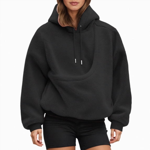 CAUYDY Long Sleeve Cat Hoodie with Pouch for Women, Cozy Fleece Pullover Large Front Pocket Pet Carrier Fall Clothing Black Sizes 5XL