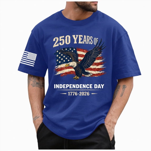 CAUYDY Men's USA Flag T-Shirt, Patriotic Freedom Graphic Tee, us Independence Day tee(L101-Blue,M)