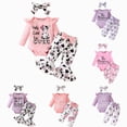 thumbnail image 1 of CAUYDY Newborn Baby Girl Clothes Cute Ruffle Sleeve Romper Pants Headband Fall Winter One-Piece Outfit Sets 3Pcs Pink and Purple 0 3 6 9 12 18 Months Pink Sizes 9-12 Months, 1 of 7
