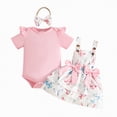 thumbnail image 1 of CAUYDY Newborn Baby Girls Summer Clothes Short Sleeve Romper & Overall Dress & Bow Headband 3PCS Set for Little Girl Toddler 0 3 6 9 12 18 Months (Sizes 3-6 Months,H3-Pink), 1 of 5