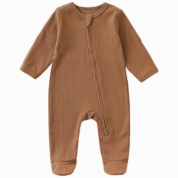 CAUYDY Newborn Boy Coming Home Outfits Baby Clothing 0 3 6 9 Months 1T 2T Preemie Long Sleeved Sleepers Infant Boys Romper Fall Winter Toddler Pajamas Brown for Sizes 3-6 Months