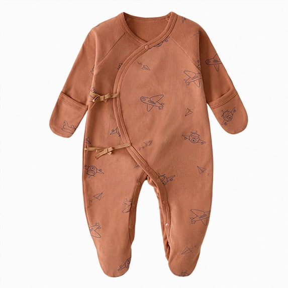 CAUYDY Newborn Boy Picture Outfit Baby Clothes Preemie Long Sleeve Bodysuit Fall Winter Infant Boys Pajamas Toddler Sleepers 6 9 12 18 Months Brown for Sizes Newborn