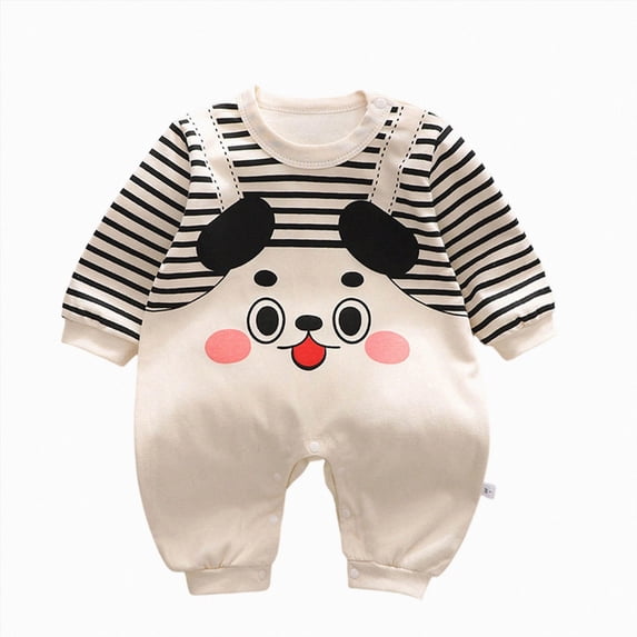 CAUYDY Newborn Boys Clothes Baby Romper Preemie Long Sleeved Pajamas Fall Winter Infant Boy Bodysuit Toddler Sleepers 3-6M 9-12M 18-24M Beige for Sizes 6-9 Months