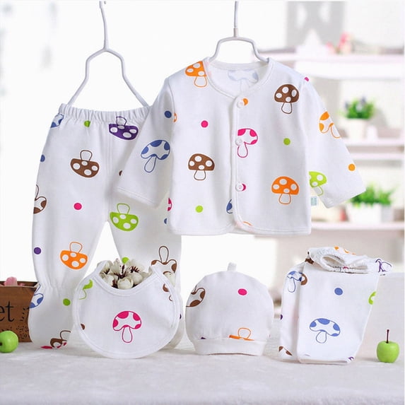 CAUYDY Newborn Boys Outfits Baby Clothing for Girls Infant Sleepers Long Sleeve Top Hat Two Pants Bib 5PCS Cute Set for Unisex Preemie Fall Winter Spring Sizes One Size,D