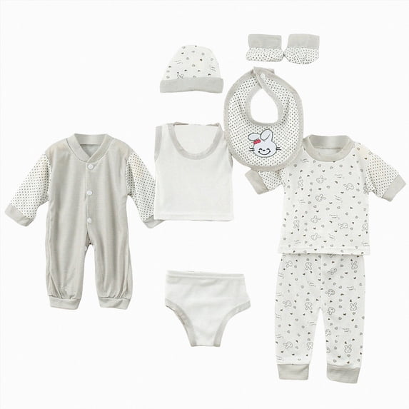 CAUYDY Newborn Coming Home Outfit Boy Girl Baby Clothes Pants Bib Hat Tank Shirt Romper Socks Underpants 8PCS Sleepers for Infant Fall Winter Sizes 0-3 Months,Grey