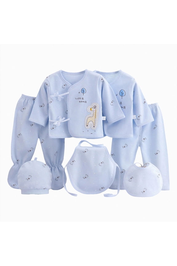 Newborn Coming Home Outfit Boy Girl Baby Clothes Set Pants Bib Hat Bellyband Long Sleeve Shirt Pjs 7PCS for Infant 0-9Months Spring Summer Fall Winter (Sizes 0-3 Months,Blue)