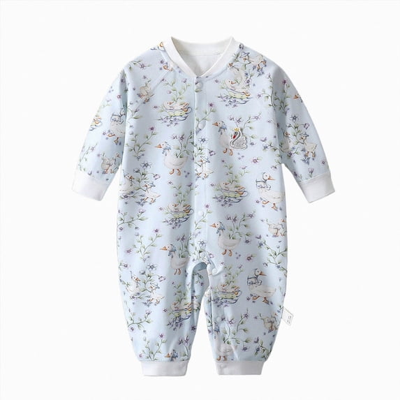 CAUYDY Newborn Girl Bodysuit 0 3 6 9 Months 1T 2T Baby Romper for Boy Infant Long Sleeved Sleepers Preemie Fall Winter Pajamas Sizes 6-9 Months,Light Blue