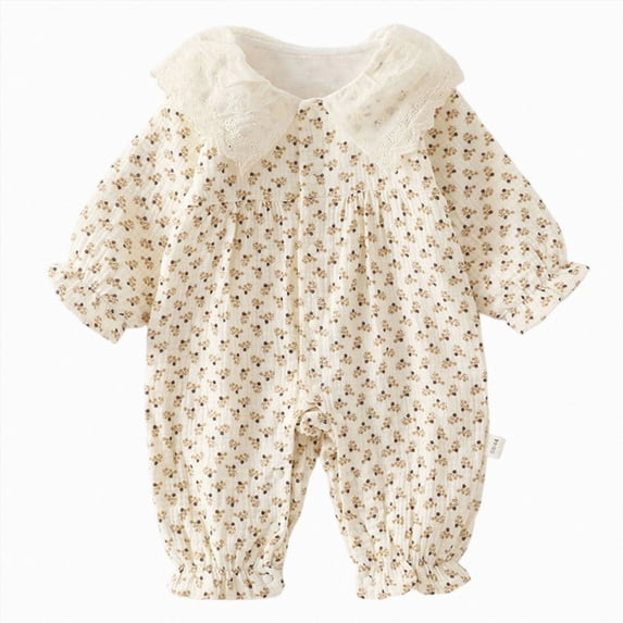 CAUYDY Newborn Girl Going Home Outfit Baby Sleepers 3 6 9 Months 1T 2T Preemie Clothing Long Sleeved Romper Infant Girls Pajamas Fall Winter Bodysuit Sizes 2-4 Months,Coffee