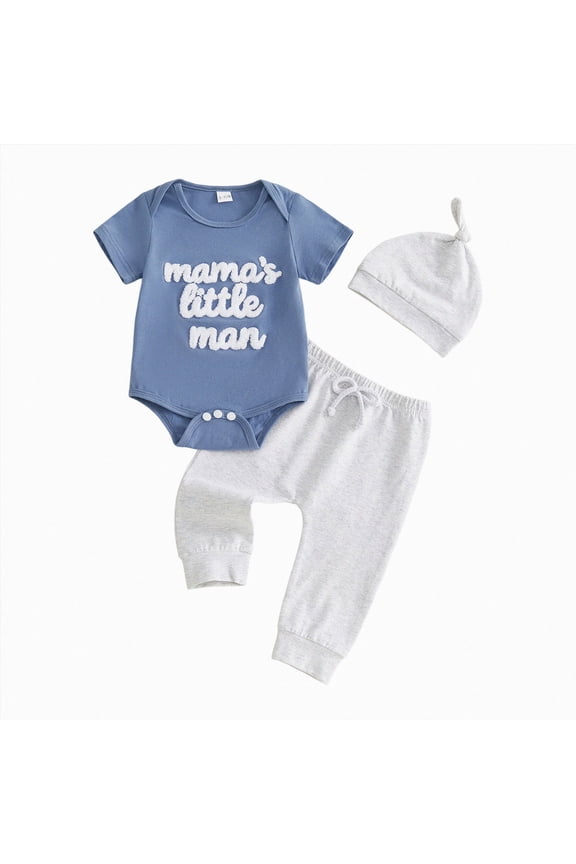 Newborn Going Home Outfits Boy Preemie Baby Boys Clothing Romper Pants Hat 3PCS Layette Set Infant Fall Clothes 6-18Months (Sizes 0-3 Months,Blue)