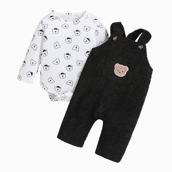 CAUYDY Newborn Infant Baby Boy Clothes Long Sleeve Romper Pants Fall Winter Outfits Set 3 6 9 12 18 24 Months Sizes 12-18 Months,Black
