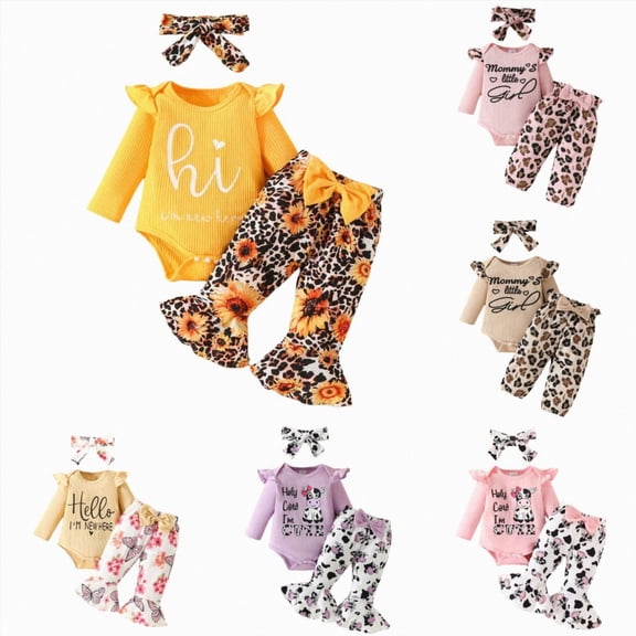 CAUYDY Newborn Photography Outfits Girl 3 6 9 12 18 Months Baby Ruffle Long Sleeve Romper 3Pcs Set Infant Cute Clothes Fall Winter Ropa Para Bebe Nina Yellow Sizes 9-12 Months