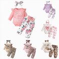 thumbnail image 1 of CAUYDY Newborn Picture Outfit for Baby Girls 0 3 6 9 Months 1T Toddler Ruffle Long Sleeved Jumpsuit Pants Headband 3-Piece Clothes Set Cute Pink Sizes 3-6 Months, 1 of 9