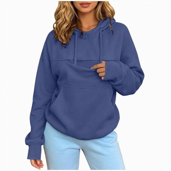 CAUYDY Pet Pouch Hoodie for Women, Kangaroo Pocket Sweatshirt Cuddle Pouch Dog Carrier Hoodie with Pet Pocket Navy Sizes XL