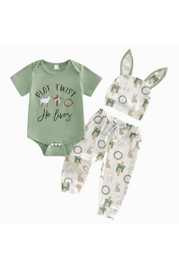 Preemie Baby Boy Clothing Infant Boy's Outfit Sets 3-Piece Romper Pants and Hat 0-18Months Newborn Summer Fall Wear Outfits (Sizes 6-9 Months,Green)