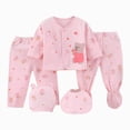 thumbnail image 1 of CAUYDY Preemie Baby Girl Boy Clothes + 2Pants + Hat + Bib Layette Set 5-Pieces Newborn Pajamas Cotton Outfit for Fall Winter Spring Summer All Seasons (Sizes 0-3 Months,Pink), 1 of 7