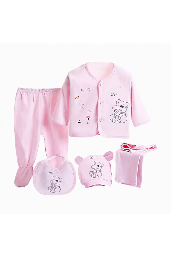 Preemie Baby Girl Clothing Newborn Shower Gift for Boy Clothes 2Pants Warm Hat Bib Pjs 5PCS Spring Summer Fall Winter Cotton Layette Set All Seasons (Sizes 0-3 Months,Pink)