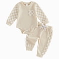 thumbnail image 1 of CAUYDY Preemie Boy Clothes Set Infant Boys Long Sleeved Romper Newborn Fall Winter Bodysuit Baby Picture Outfit 3 6 9 Months 1T 2T Sizes 3-6 Months,Beige, 1 of 6