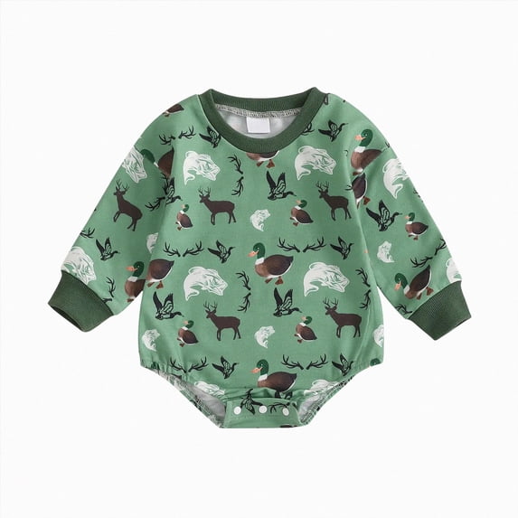 CAUYDY Preemie Boy Photoshoot Outfits Baby Clothing 3 6 9 12 18 24 Months Newborn Long Sleeved Sleepers Infant Boys Comfy Romper Fall Winter Bodysuit Green for Sizes 0-3 Months
