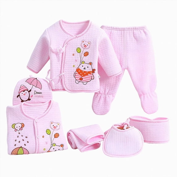CAUYDY Preemie Boys Coming Home Outfits Newborn Girls Pjs Unisex Infant Clothing 2 Long Sleeve Top & 2 Pants & Warm Hat & Bib & Bellyband 7PCS Cute Set Sizes 0-3 Months,Light Pink