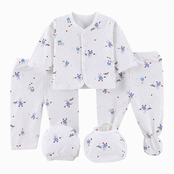 CAUYDY Preemie Boys Going Home Outfits Infant Pajamas Baby Girls Clothing Long Sleeve Top Hat Two Pants Bib 5PCS Cute Set for Newborn Fall Winter Spring Sizes 0-3 Months,Light Blue