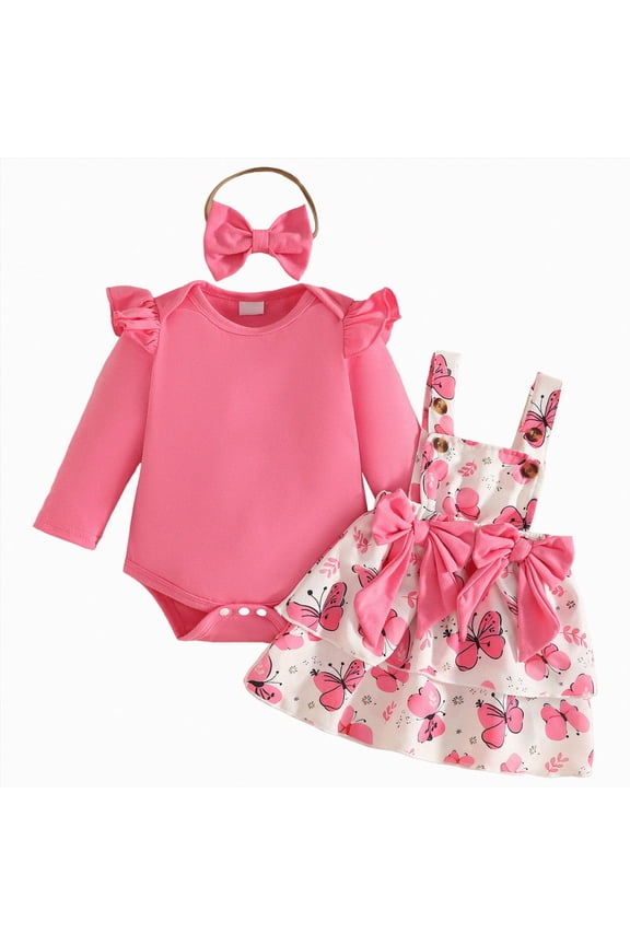Preemie Girl Clothes Set Infant Girls Long Sleeved Romper Newborn Fall Winter Bodysuit Baby Picture Outfit 3 6 9 Months 1T 2T Sizes 3-6 Months,Pink