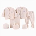 thumbnail image 1 of CAUYDY Preemie Girls Layette Newborn Boys Outfits Unisex Infant Pjs 2 Long Sleeve Shirt + Warm Hat + 2 Pants + Bib + Bellyband 7Pcs Cotton Set Fall Sizes 0-3 Months,Khaki, 1 of 5