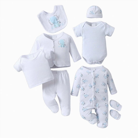 CAUYDY Preemie Girls Outfits Baby Boys Layette Set 8Pcs Fall Winter Cotton Sleepwear Newborn Clothing Picture Outfit for Unisex Infant Sizes 0-3 Months,Light Blue