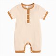 thumbnail image 1 of CAUYDY Preemie Girls Pajamas Spring Summer Newborn Clothes for Boys Baby Short Sleeve Jumpsuit Unisex Infant One-Pieces 0 3 6 9 Months 1T 2T Sizes 3-6 Months,Beige, 1 of 9