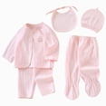 thumbnail image 1 of CAUYDY Preemie Girls Photoshoot Outfits Newborn Boys Pajamas Baby Layette Long Sleeve Shirt Warm Hat 2Pants Bib 5Pcs Cotton Set for Infant Fall Winter Sizes One Size,Light Pink, 1 of 6