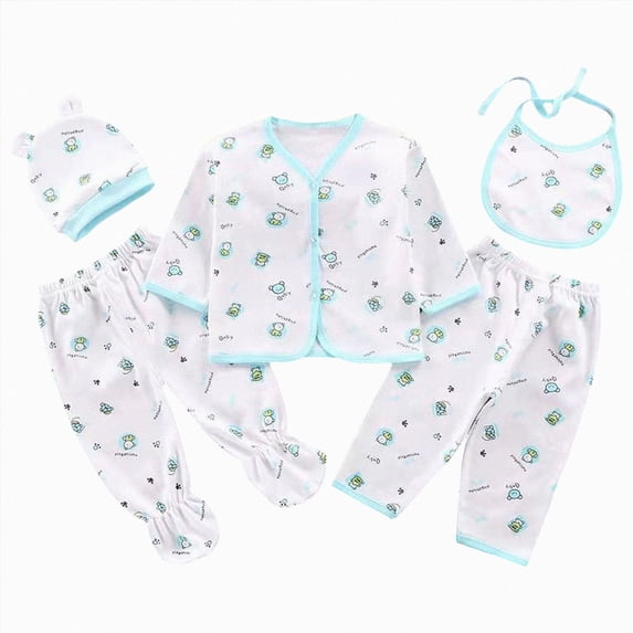 CAUYDY Preemie Going Home Outfits for Girl Boy Baby Sleepwear Newborn Layette Long Sleeved Shirt Warm Hat 2Pants Bib 5 Pieces Soft Set for Infant Fall Sizes One Size,Mint Green
