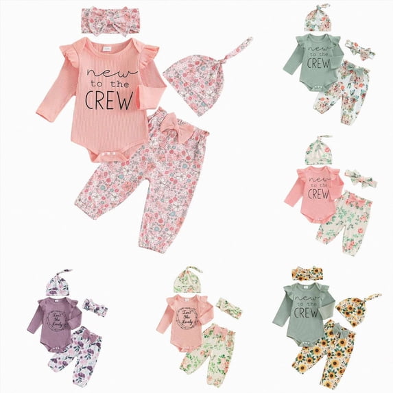 CAUYDY Preemie Going Home Outfits Newborn Girl Long Sleeve Romper Pants Hats Headband 4PCS Baby Matching Layette Set 0 3 6 Months Infant Winter Clothes Cute Orange Sizes 3-6 Months
