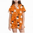 thumbnail image 1 of CAUYDY Pumpkin Ghost Pajamas For Girl Boy Halloween Short Sleeve Shorts Silk Pj Sets Kids Halloween Lounge Sleepwear(Orange,8-9 Y), 1 of 5