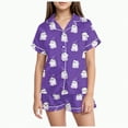 thumbnail image 1 of CAUYDY Pumpkin Ghost Pajamas For Girl Boy Halloween Short Sleeve Shorts Silk Pj Sets Kids Halloween Lounge Sleepwear(Purple,2-3 Y), 1 of 5