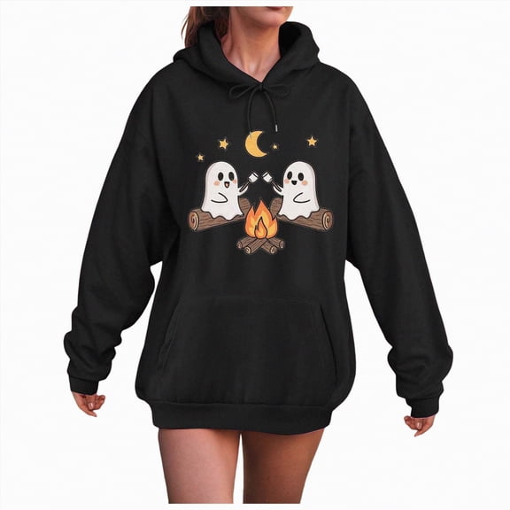 CAUYDY Pumpkin Sweatshirt for Women Fall Y2K Hoodies Halloween Pumpkin Face Graphic Winter Sweatshirt Long Sleeve Pullover(Black,S)